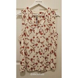 41 Hawthorn Sleevless Blouse White with Floral Pattern Women's Large
